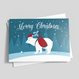 Polar Bear Golfer Christmas Card